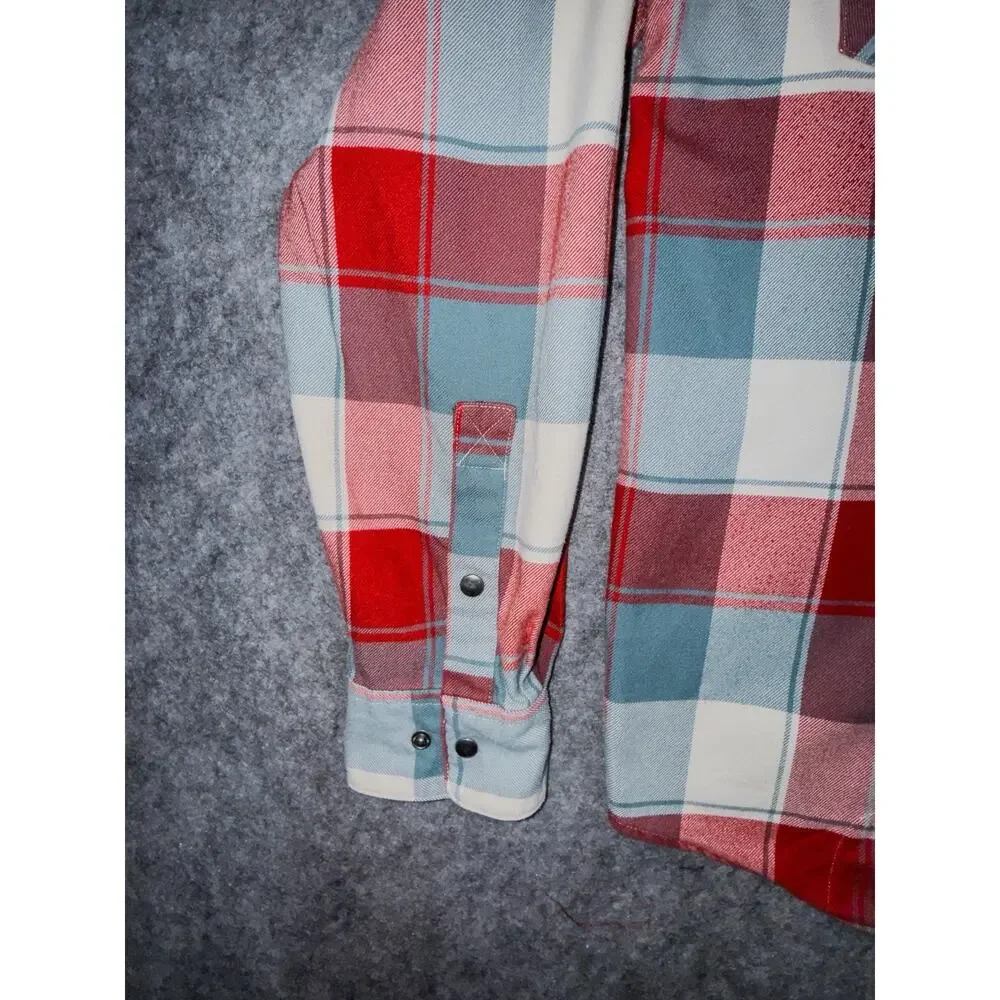 Howler Brothers Mens S Plaid Metal Snap Western Shirt Red Blue Cream